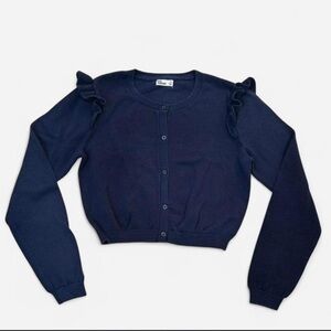 Girl’s Academic Navy Ruffle Cropped Cardigan